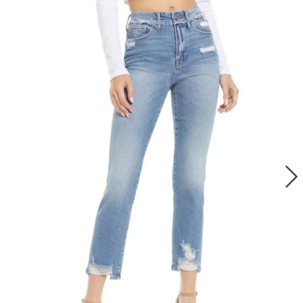BOGO! Good American Straight Frayed High Waist Jeans